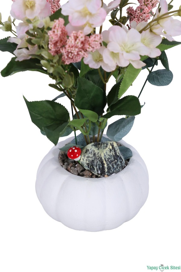 Küçük Kabak Beton Saksıda Yapay Yasemin Çiçeği 35cm Açık Pembe - 3
