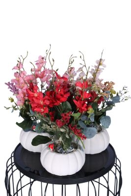 Küçük Kabak Beton Saksıda Yapay Yasemin Çiçeği 3lü Set - Yapay Çiçek Sitesi