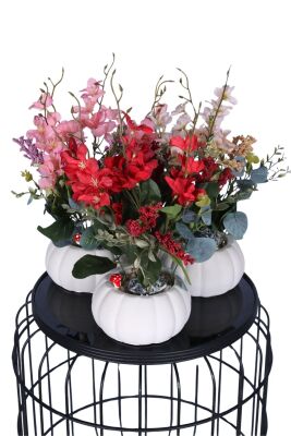 Küçük Kabak Beton Saksıda Yapay Yasemin Çiçeği 3lü Set - 2