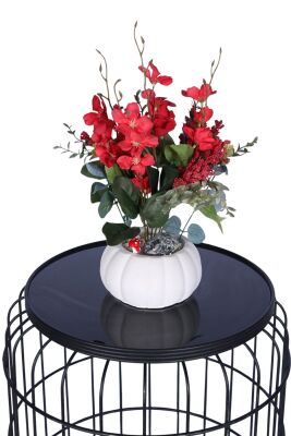 Küçük Kabak Beton Saksıda Yapay Yasemin Çiçeği Kırmızı - 2