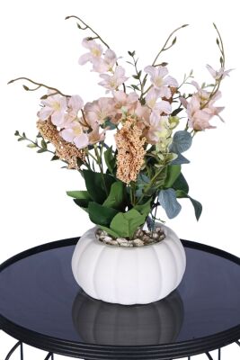 Küçük Kabak Beton Saksıda Yapay Yasemin Çiçeği Krem - Yapay Çiçek Sitesi