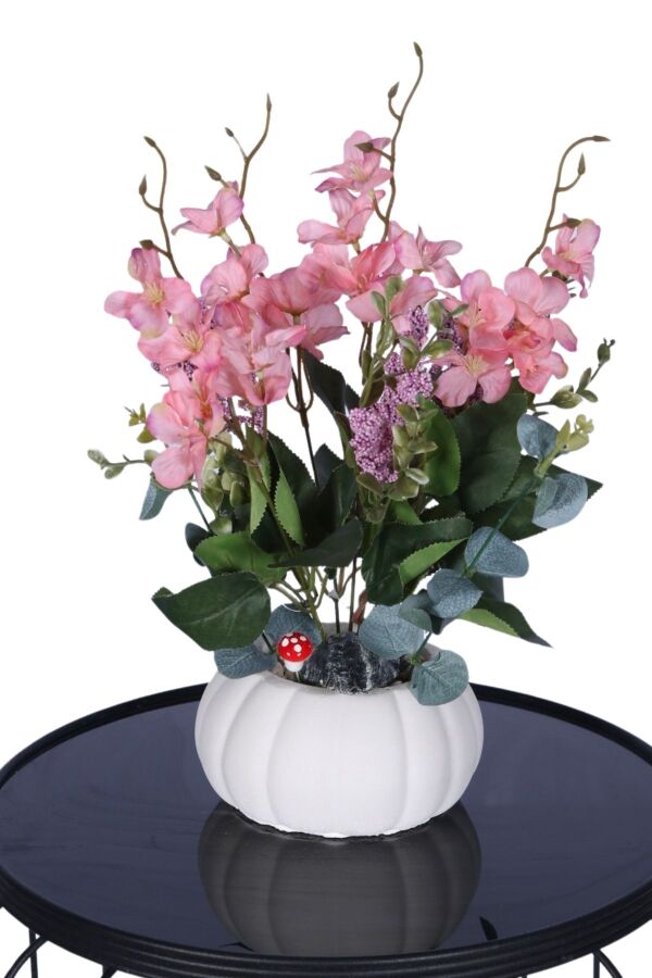 Küçük Kabak Beton Saksıda Yapay Yasemin Çiçeği Pembe - 1