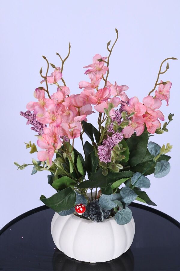 Küçük Kabak Beton Saksıda Yapay Yasemin Çiçeği Pembe - 2