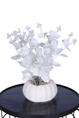 Küçük Kabak Saksıda Yapay Beyaz Okaliptus Şöleni 30 cm - Yapay Çiçek Sitesi