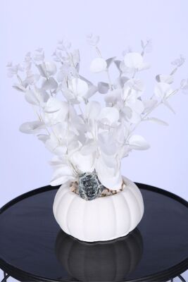 Küçük Kabak Saksıda Yapay Beyaz Okaliptus Şöleni 30 cm - 2