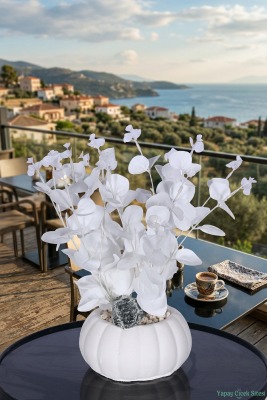 Küçük Kabak Saksıda Yapay Beyaz Okaliptus Şöleni 30 cm - 4