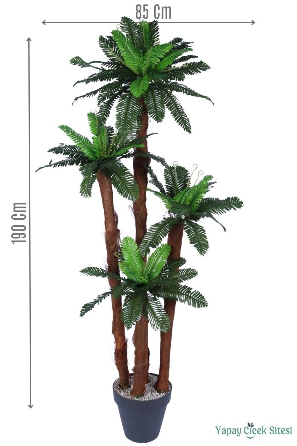 Kumaş Yapraklı Yapay Sıkas Ağacı 190 cm Antrasit Saksıda - 1