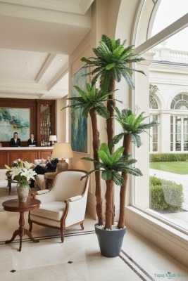 Kumaş Yapraklı Yapay Sıkas Ağacı 190 cm Antrasit Saksıda - 5