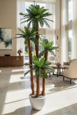 Kumaş Yapraklı Yapay Sıkas Ağacı 190 cm Bohem Gri Saksıda - 5