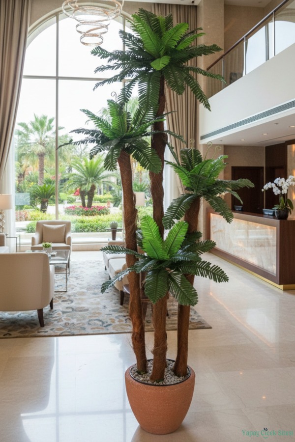 Kumaş Yapraklı Yapay Sıkas Ağacı 190 cm Bohem Kiremit Saksıda - 6