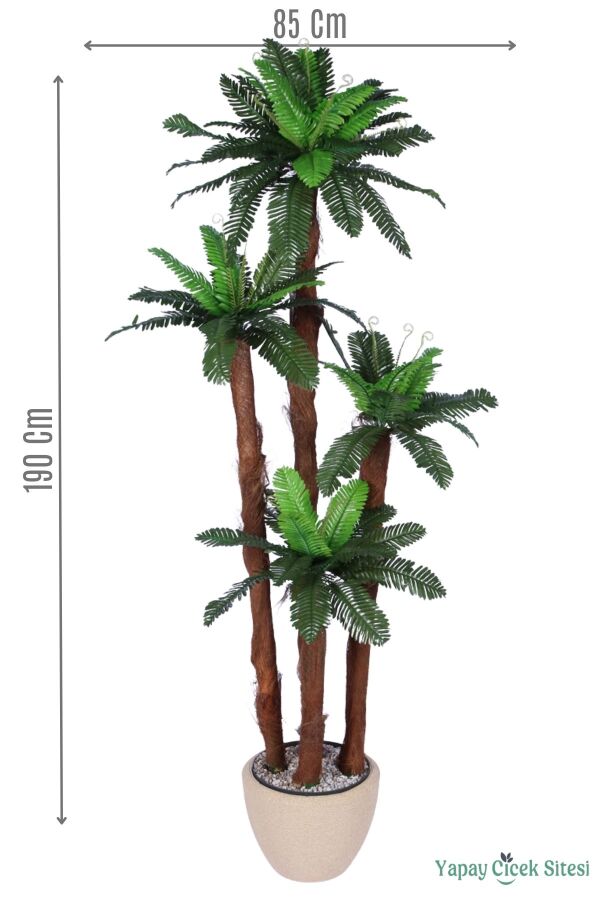 Kumaş Yapraklı Yapay Sıkas Ağacı 190 cm Bohem Krem Saksıda - 1