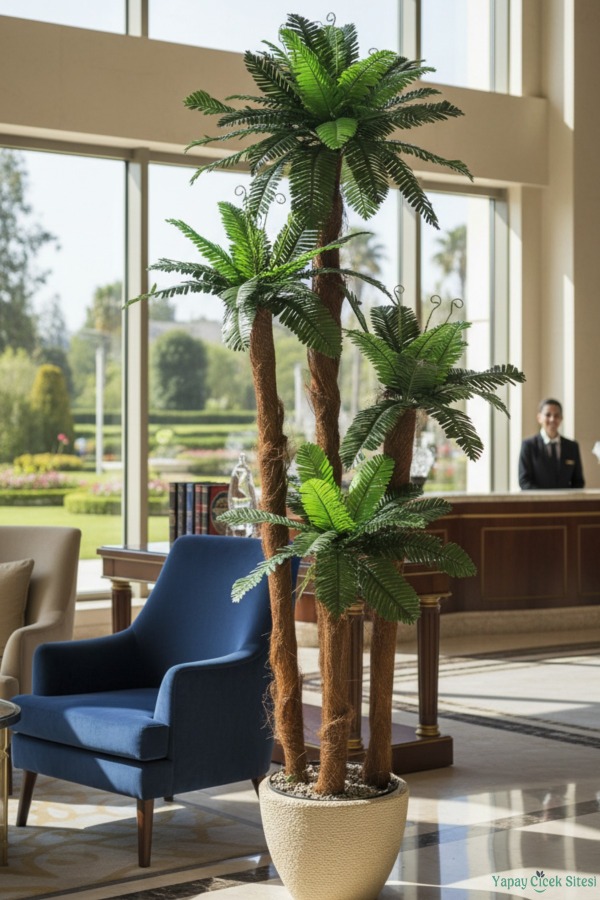 Kumaş Yapraklı Yapay Sıkas Ağacı 190 cm Bohem Krem Saksıda - 5