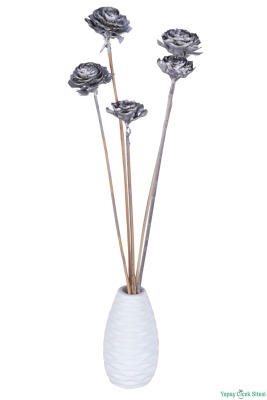 Kuru Çiçek Doğal Cedar Rose Gül 40 Cm 5li Gümüş - 2
