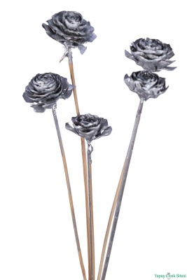 Kuru Çiçek Doğal Cedar Rose Gül 40 Cm 5li Gümüş - 3