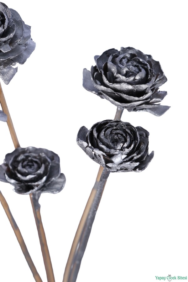 Kuru Çiçek Doğal Cedar Rose Gül 40 Cm 5li Gümüş - 4