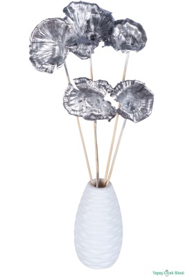 Kuru Çiçek Doğal Mushroom (Mantar) 28 cm 5li Gümüş - 2
