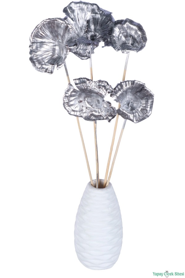 Kuru Çiçek Doğal Mushroom (Mantar) 28 cm 5li Gümüş - 2