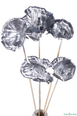 Kuru Çiçek Doğal Mushroom (Mantar) 28 cm 5li Gümüş - 3