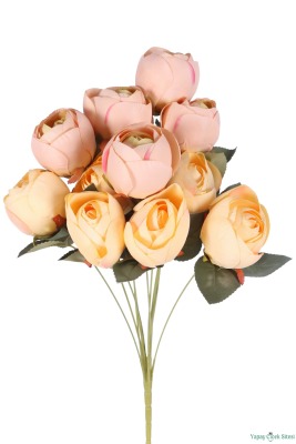 Lüks Görünümlü Yapay Şakayık Gül Demeti 50 cm Pembe-Somon - 2