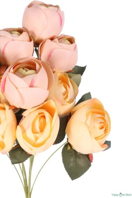 Lüks Görünümlü Yapay Şakayık Gül Demeti 50 cm Pembe-Somon - 3