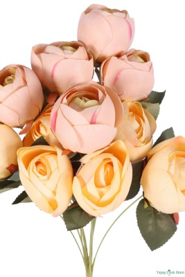 Lüks Görünümlü Yapay Şakayık Gül Demeti 50 cm Pembe-Somon - 4