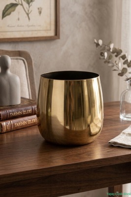 Metal Cezve Saksı 13 cm Altın - Yapay Çiçek Sitesi
