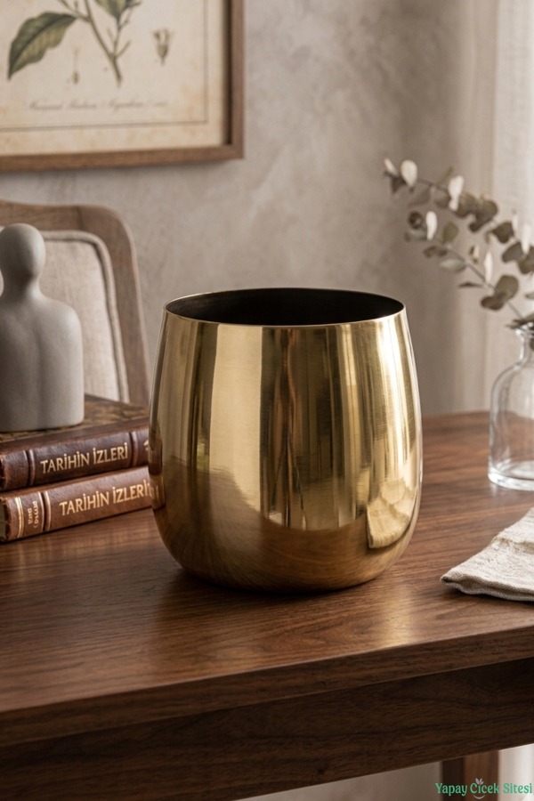 Metal Cezve Saksı 13 cm Altın - 1