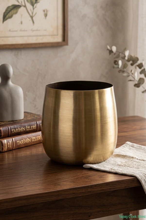 Metal Cezve Saksı 13 cm Bronz - 1