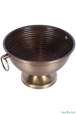 Metal Çizgili Küpeli Vazo 17 cm Bronz - 3