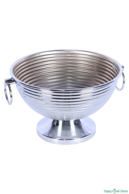 Metal Çizgili Küpeli Vazo 17 cm Gümüş - 3