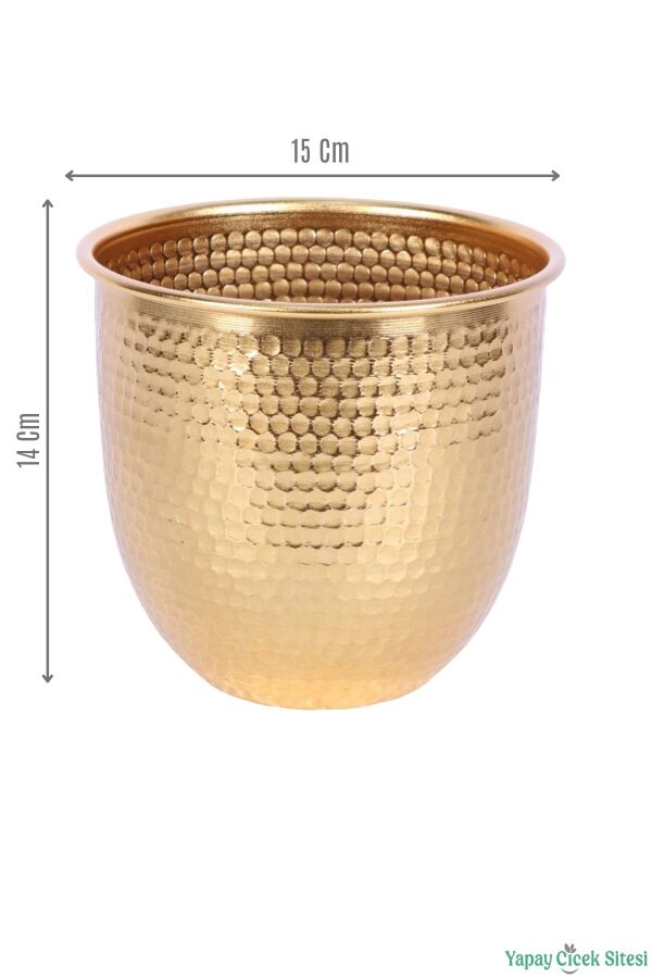 Metal Darbeli Cezve Saksı 14 cm Altın - 2