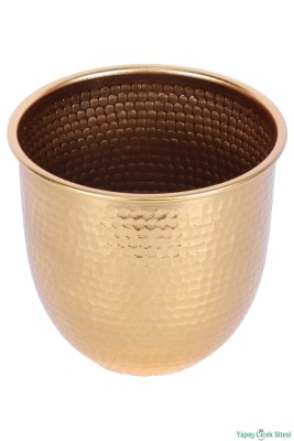 Metal Darbeli Cezve Saksı 14 cm Altın - 3