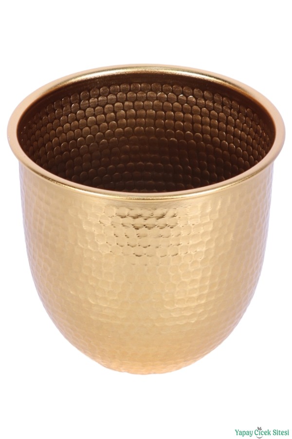 Metal Darbeli Cezve Saksı 14 cm Altın - 3