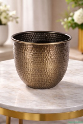 Metal Darbeli Cezve Saksı 14 cm Bronz - Yapay Çiçek Sitesi