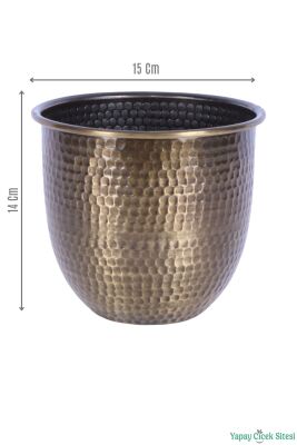 Metal Darbeli Cezve Saksı 14 cm Bronz - 2