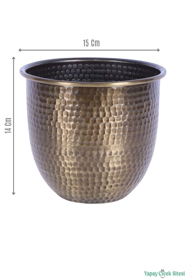 Metal Darbeli Cezve Saksı 14 cm Bronz - 2