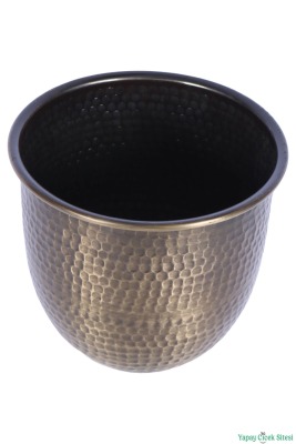 Metal Darbeli Cezve Saksı 14 cm Bronz - 3