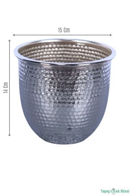 Metal Darbeli Cezve Saksı 14 cm Gümüş - 2