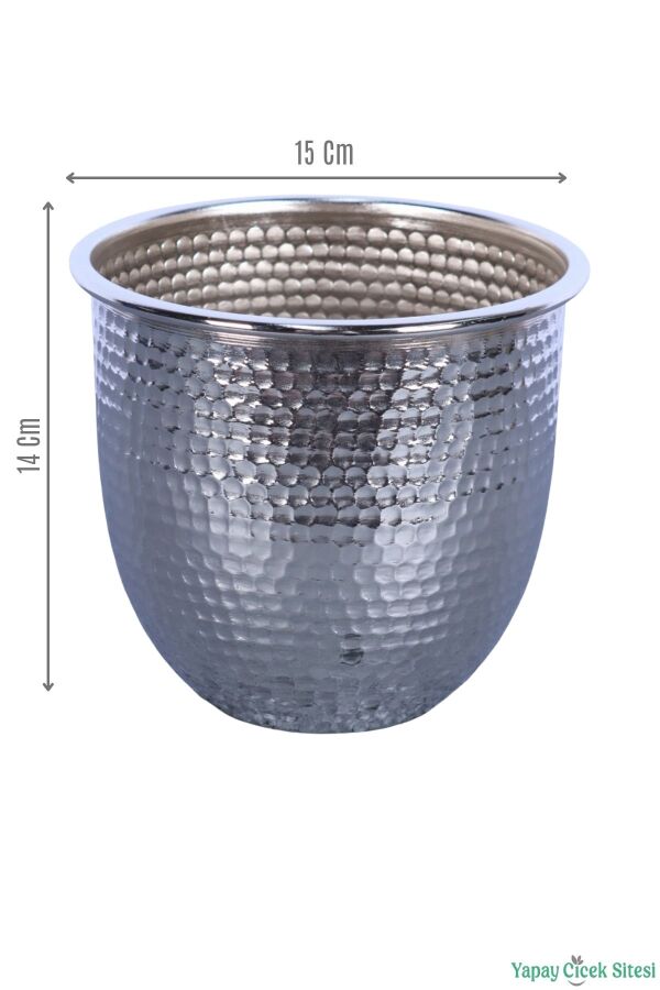 Metal Darbeli Cezve Saksı 14 cm Gümüş - 2