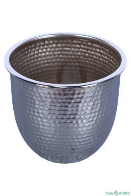 Metal Darbeli Cezve Saksı 14 cm Gümüş - 3