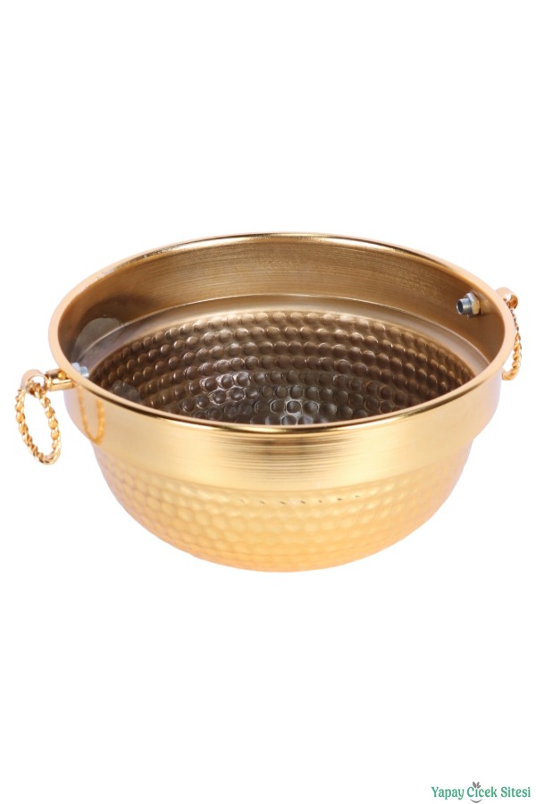 Metal Darbeli Küpeli Saksı 12.5 cm Altın - 3