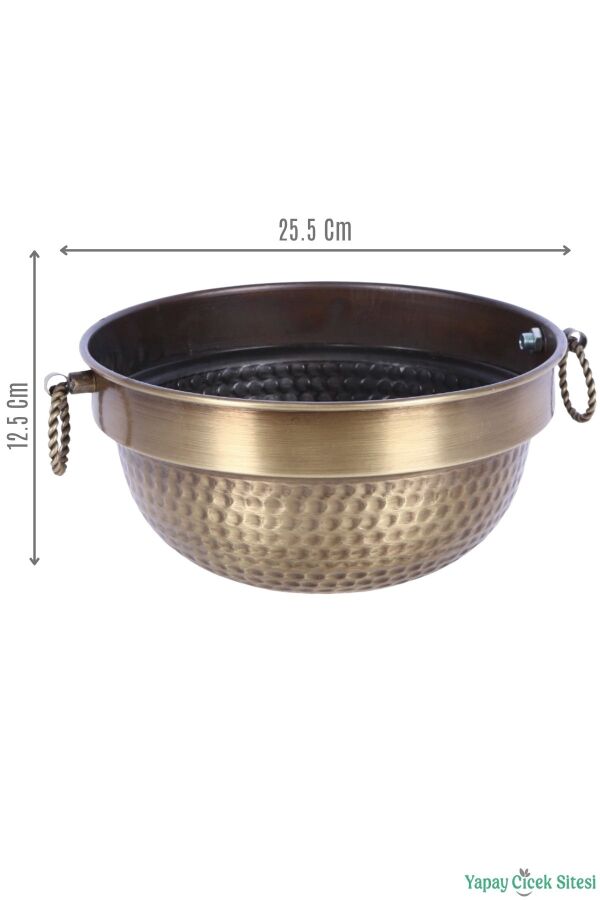 Metal Darbeli Küpeli Saksı 12.5 cm Bronz - 2