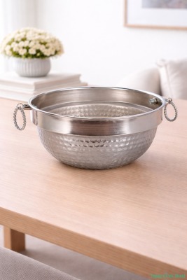 Metal Darbeli Küpeli Saksı 12.5 cm Gümüş - Yapay Çiçek Sitesi