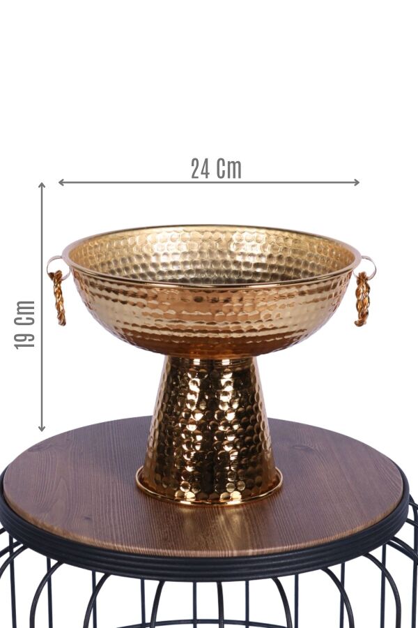 Metal Dekoratif Ayaklı Sunumluk Çiçeklik Küpeli Altın 19 Cm - 1