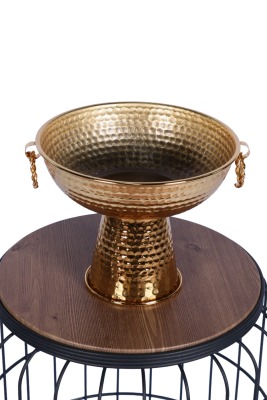 Metal Dekoratif Ayaklı Sunumluk Çiçeklik Küpeli Altın 19 Cm - 2