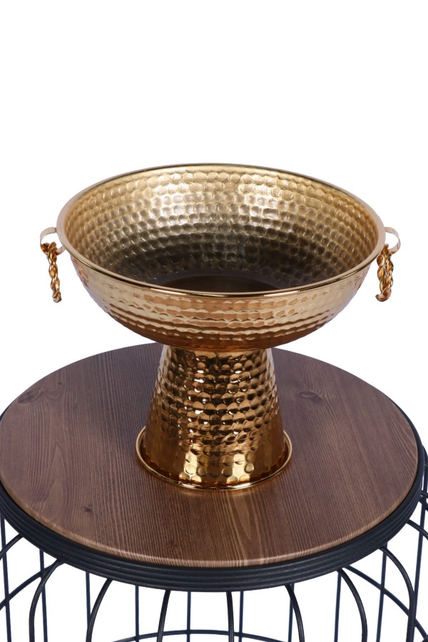 Metal Dekoratif Ayaklı Sunumluk Çiçeklik Küpeli Altın 19 Cm - 2