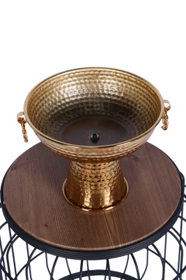 Metal Dekoratif Ayaklı Sunumluk Çiçeklik Küpeli Altın 19 Cm - 3