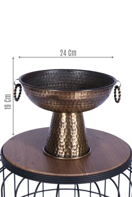 Metal Dekoratif Ayaklı Sunumluk Çiçeklik Küpeli Bronz 19 Cm - 1