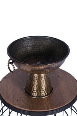 Metal Dekoratif Ayaklı Sunumluk Çiçeklik Küpeli Bronz 19 Cm - 2