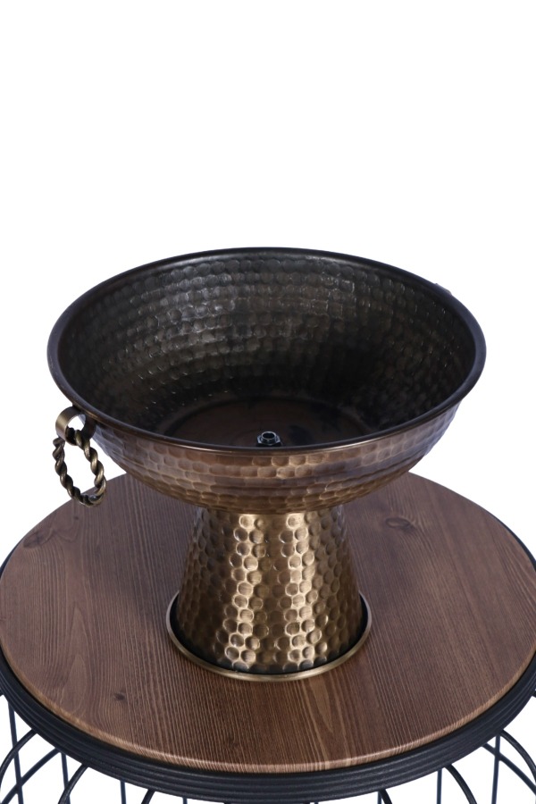 Metal Dekoratif Ayaklı Sunumluk Çiçeklik Küpeli Bronz 19 Cm - 2